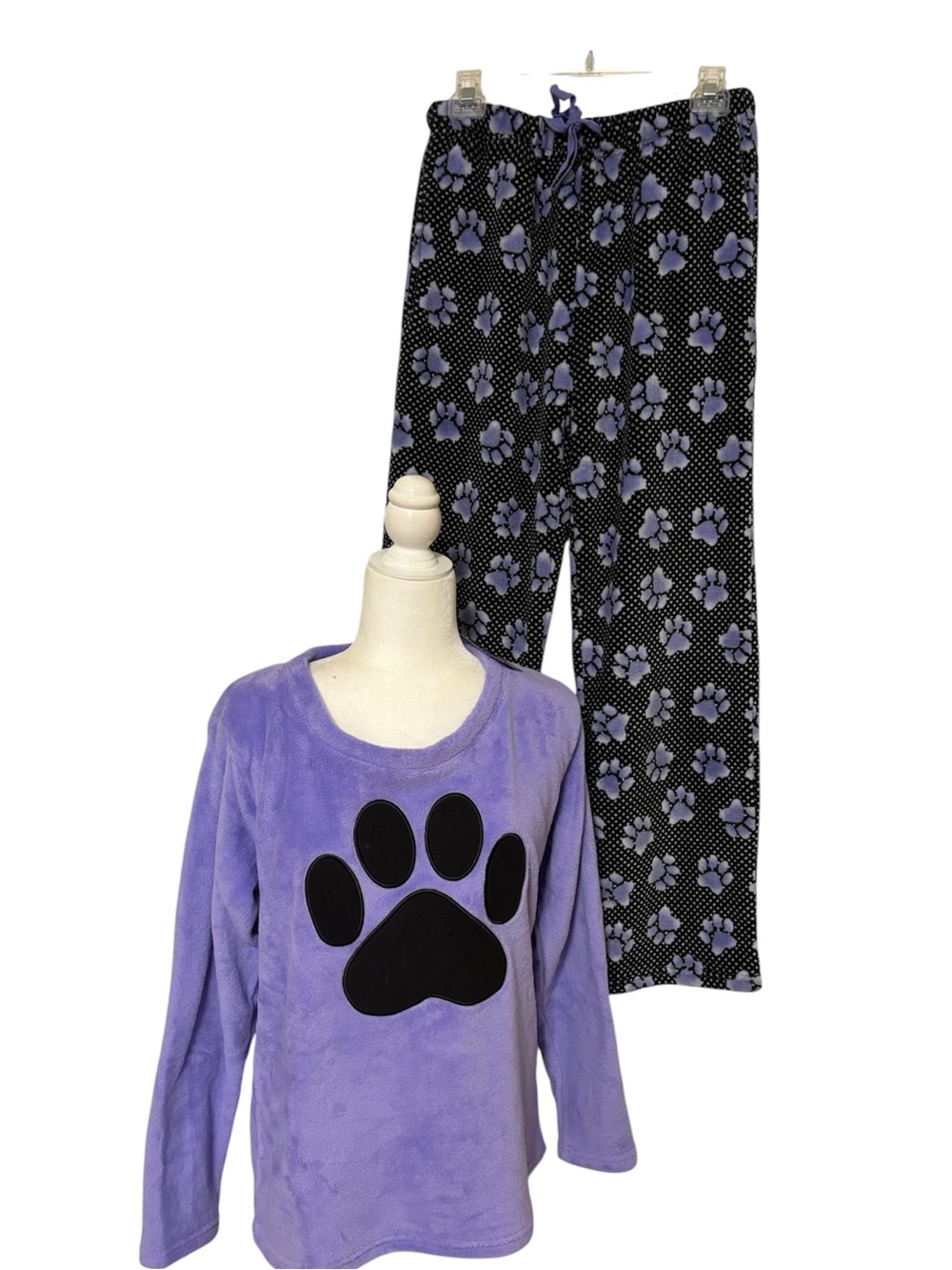 ANIMAL RESCUE Purple Fleece Pawprint Two Piece Pajama Set Size Medium *NEW*